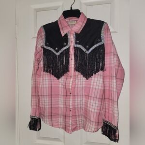 Wrangler Pink Plaid Rodeo Bling and Fringe Shirt 🩷🐴🤠